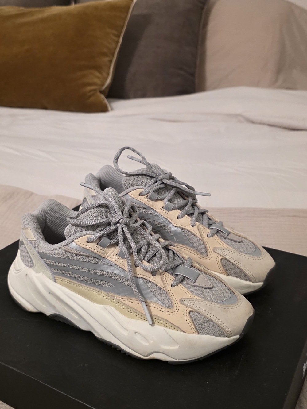 Women's Neutral Grey and Beige Athletic Adidas Yeezy Sneakers